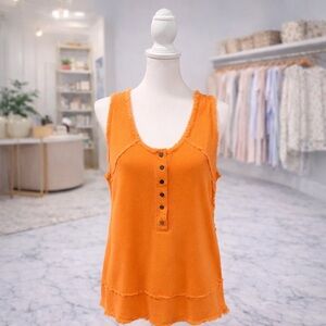 White Birch Raw Hem Cotton Linen Blend Tank Top Orange Size Medium